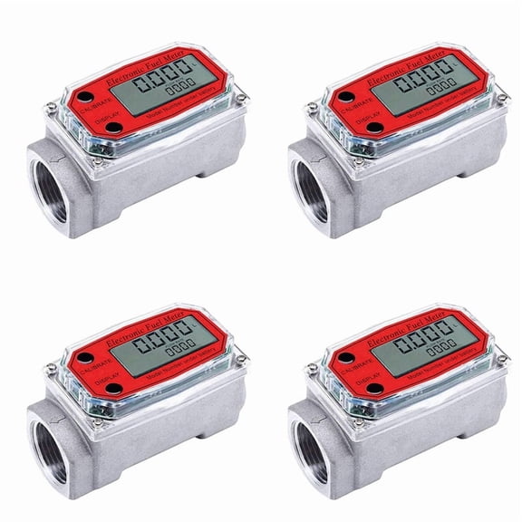 4X 1 Inch Digital Turbine Flowmeter Digital LCD Display with NPT Counter Fuel Flowmeter for Measuring Engine Oil