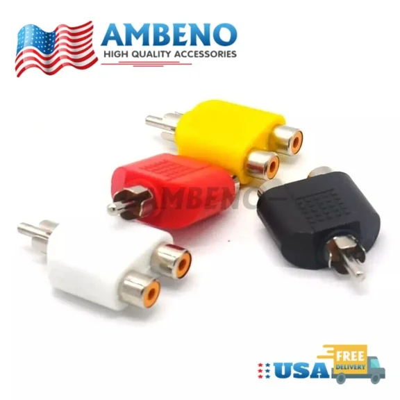 4X 1-Male To 2-Female Cable Adapter Rca Y Splitter Av Audio Video Plug Converter
