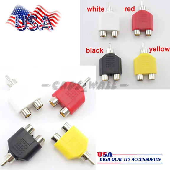 4X 1-Male To 2-Female Cable Adapter Rca Y Splitter Av Audio Video Plug Converter