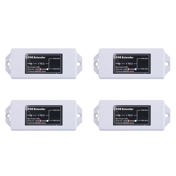 4X 1 to 2 Port POE Extender 100Mbps IEEE 802.3Af/At Standard 48V for NVR IP Camera POE Extend 100 Meter for POE Range