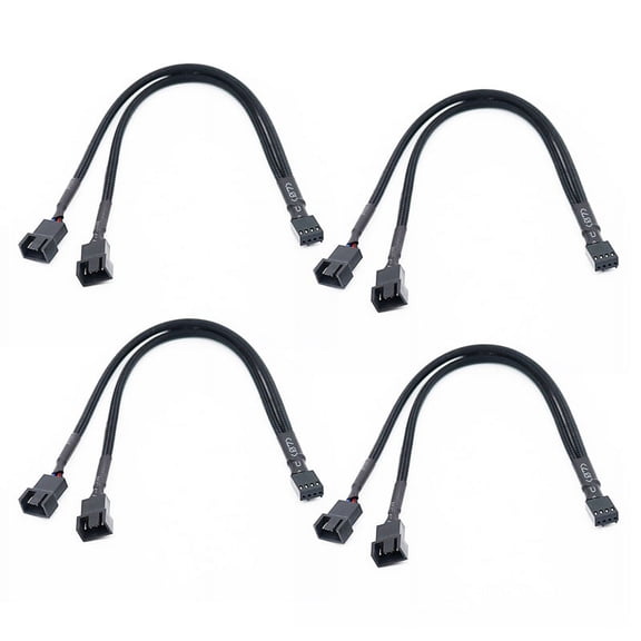 4X 1 to 2 Way Braided Cable Y Splitter 3/4 Pin PWM Male Connector Fan Computer PC Fan Extension Adapter Cable,4 x Fan Extension Adapter Cable,black