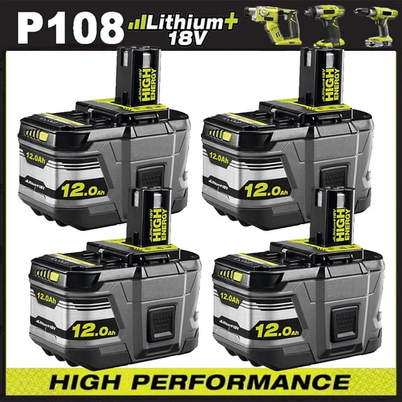 4X 12.0Ah High Capacity Lithium-Ion Battery For RYOBI P108 18V 18 Volt One+ Plus