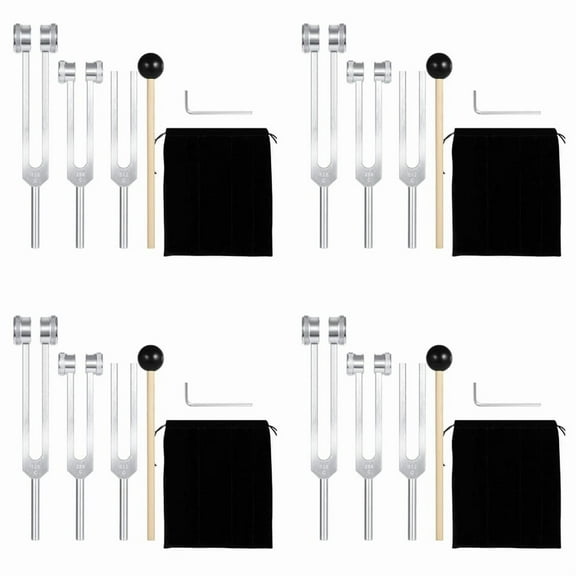 4X (128Hz, 256Hz, 512Hz)Tuning Fork Set, Tuning Forks with Reflex Hammer for Chakra/Healing/Sound Therapy/ Repair