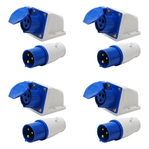 4X 16 Amp 3 Pin Embedded Connection Waterproof Plug Socket,4 set x Socket and plug,blue & white