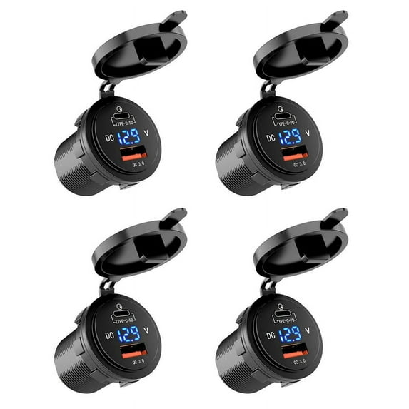 4X 18W Quick Charge 3.0 USB Car Charger 48W Type-C PD Fast Charge Socket Outlet Adapter for Car, Boat, RV, ,4 * Car Charger 4 * 60cm cable with fuse,black