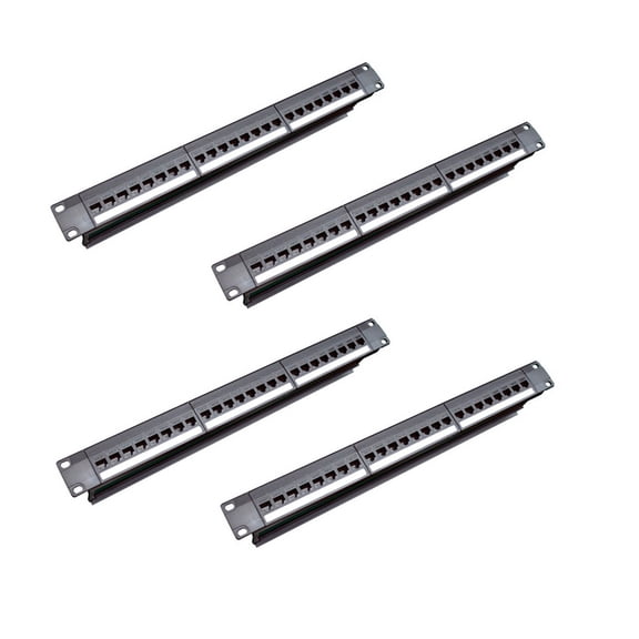4X 19Inch 1U Cabinet Rack Pass-Through 24 Port CAT6 Patch Panel RJ45 Contact Port (RJ45 Contact Port) Modular Frame,4*24 Port CAT6 Patch Panel,black