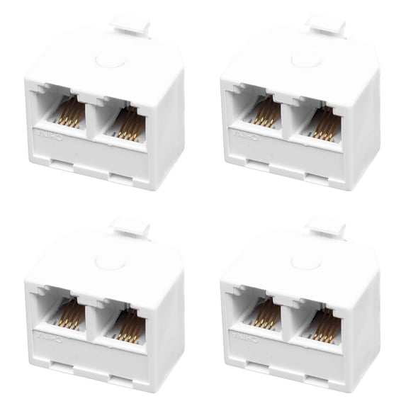 4X 2-Way 6P4C RJ11 Modular Phone Telephone Wall Adapter and Splitter for Landline Telephone
