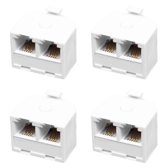 4X 2-Way 6P4C RJ11 Modular Phone Telephone Wall Adapter and Splitter for Landline Telephone