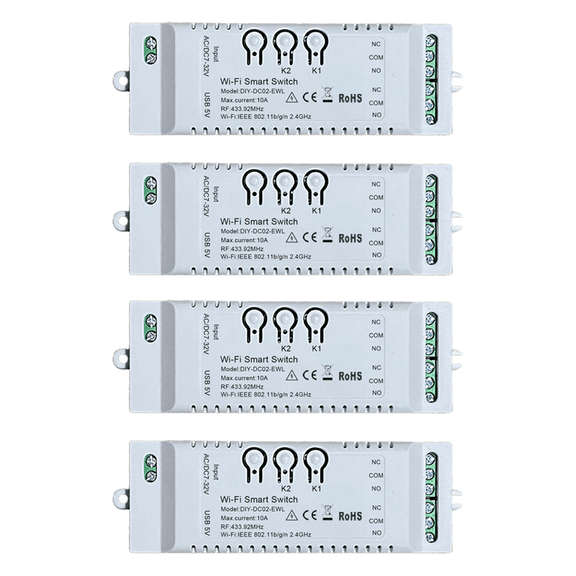4X 2CH WiFi Smart Switch DIY Timer 7-32V 2.4G WiFi+RF433+BT Home Automation Module for Home IFTT,4 x Smart Switch,White