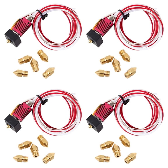 4X 3D Printer Extruder Assembled Mk8 Hot End for 3 / 3 Pro with Aluminum Heating Block, 1.75mm, 0.4mm Nozzle,red&gold