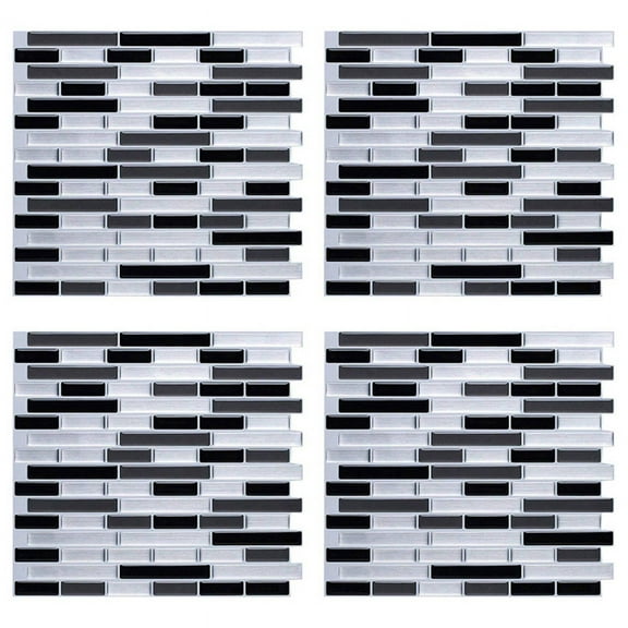 4X 3D Wall Stickers Brick Wallpaper Tile for Kitchen Bathroom Backsplash Anti-Tile Home Decor 28X23.5cm,4 x wall tile stickers,Black & white & gray