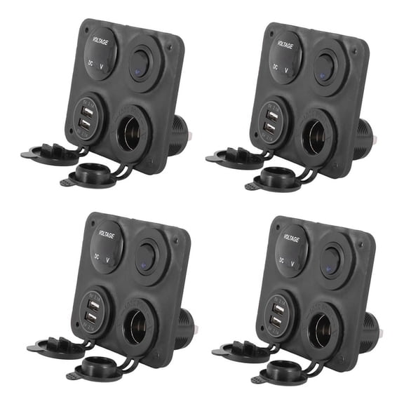4X 4 Function Panel Dual USB Charger Green LED Volt 12V Power Outlet ON- Switch