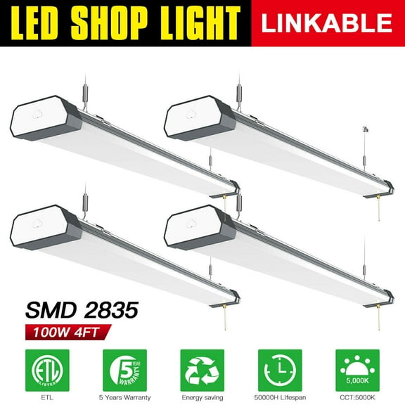4X 4FT LED Shop Light linkable 100W 13000Lumen Workshop Ceiling Tube Light 5000K