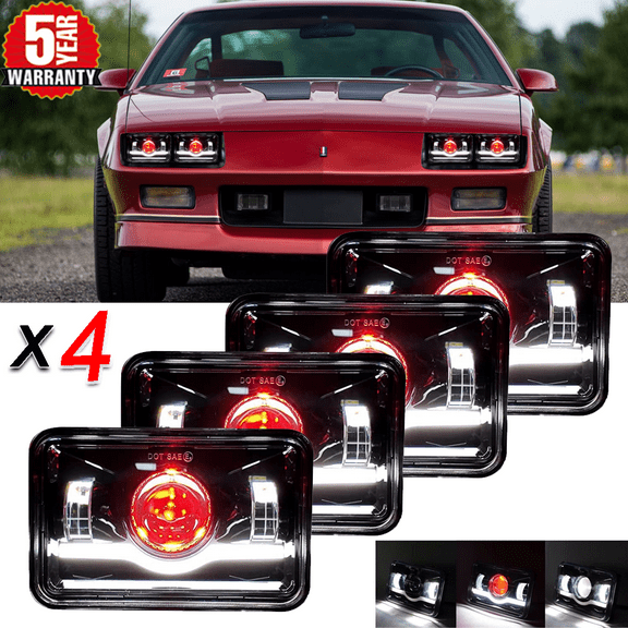 4X 4x6" LED Headlights Hi/Lo Beam Fit Chevrolet Camaro Iroc-Z Z28 1982-1992 DRL