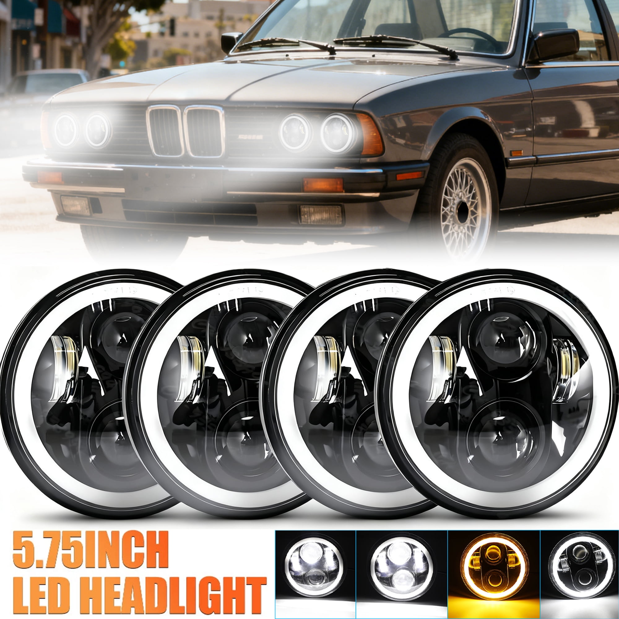 4X 5.75" 5-3/4" Round LED Headlights DRL Projector Beam for BMW Base 69-88