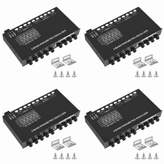 4X 5-Band Car Audio Equalizer, Adjustable 5 Bands EQ Amplifier Graphic Equalizer with CD/AUX Input Select Switch,Black