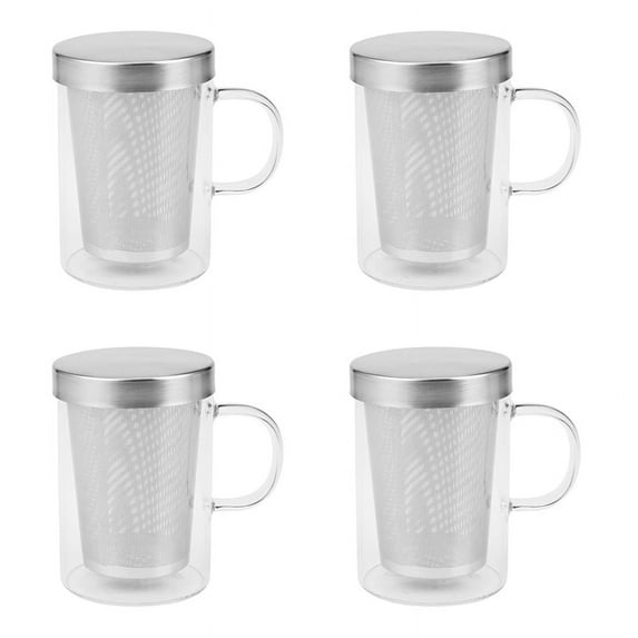 4X 500Ml Travel Heat- Glass Tea Infuser Mug with Stainless Steel Lid Coffee Cup Tumbler Heat-