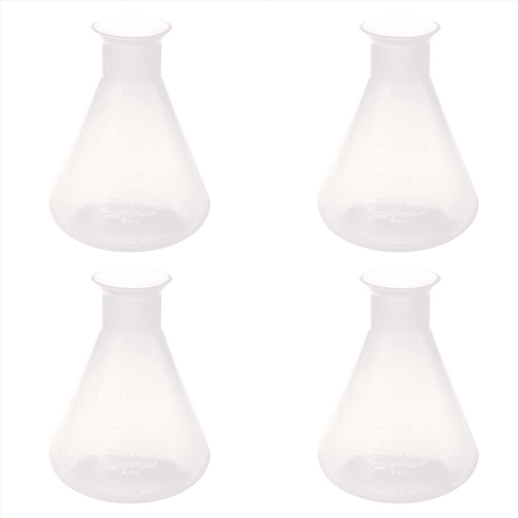 4X 500ml Clear Plastic Laboratory Chemical Conical Flask Storage Bottle