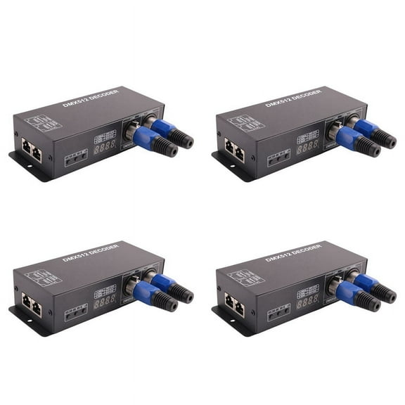 4X 512 Digital Display Decoder,Dimming Driver Dmx512 Controller for LED Rgbw Tape Strip Light Rj45 Connection,4* decoder 8* card plug,black
