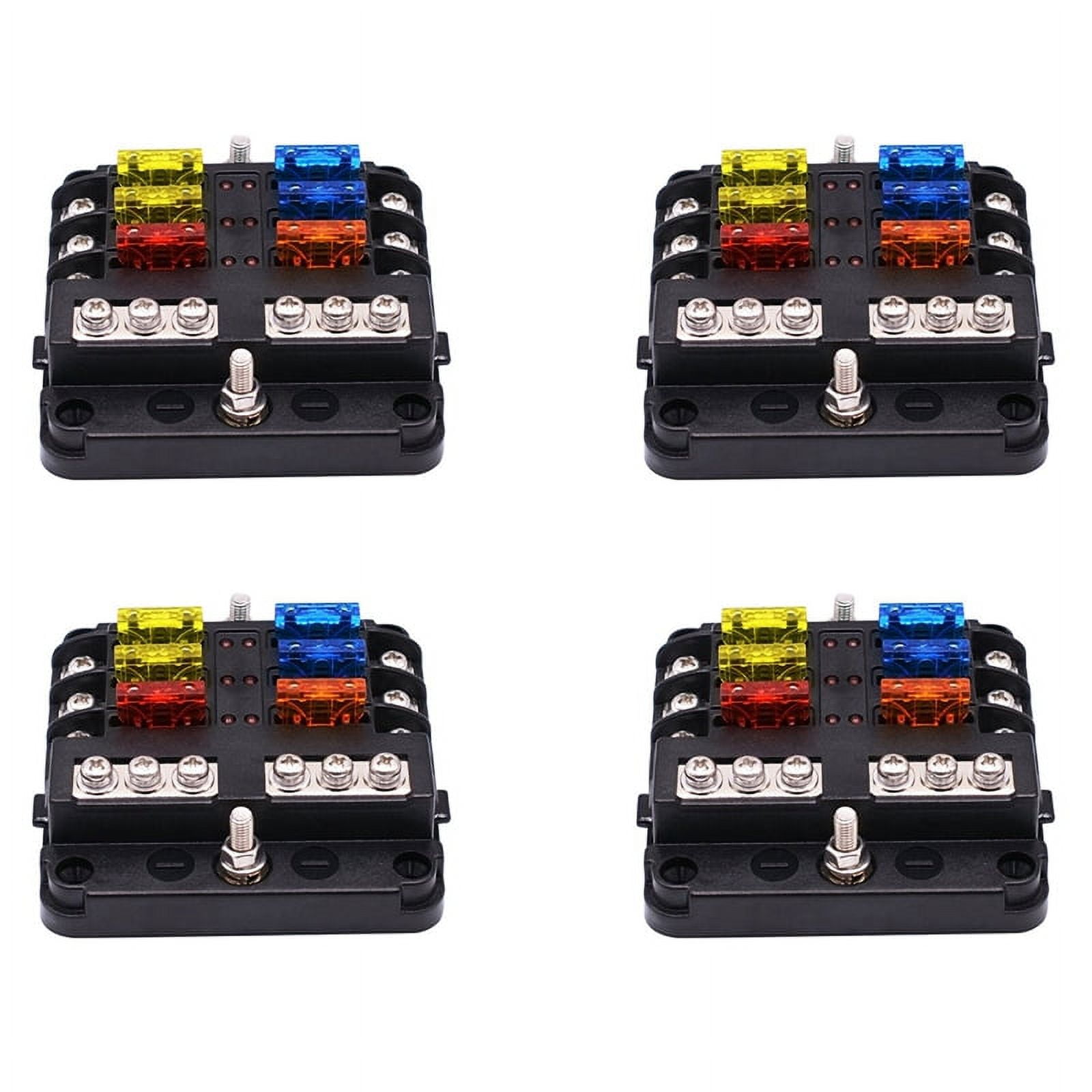 4X 6Way Waterproof Fuse Block,with LED Indicator 12 Circuits with