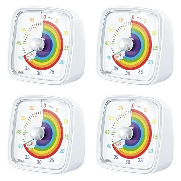 4X 60-Minute Visual Timer with Night Light, Countdown Timer,Pomodoro Timer with Rainbow Pattern for Kids White