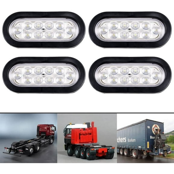 4X 6000K Oval Oblong 10-LED Clear Lens Backup Reverse Light Grommet Plug Car Truck Trailer RV UTE UTV Van