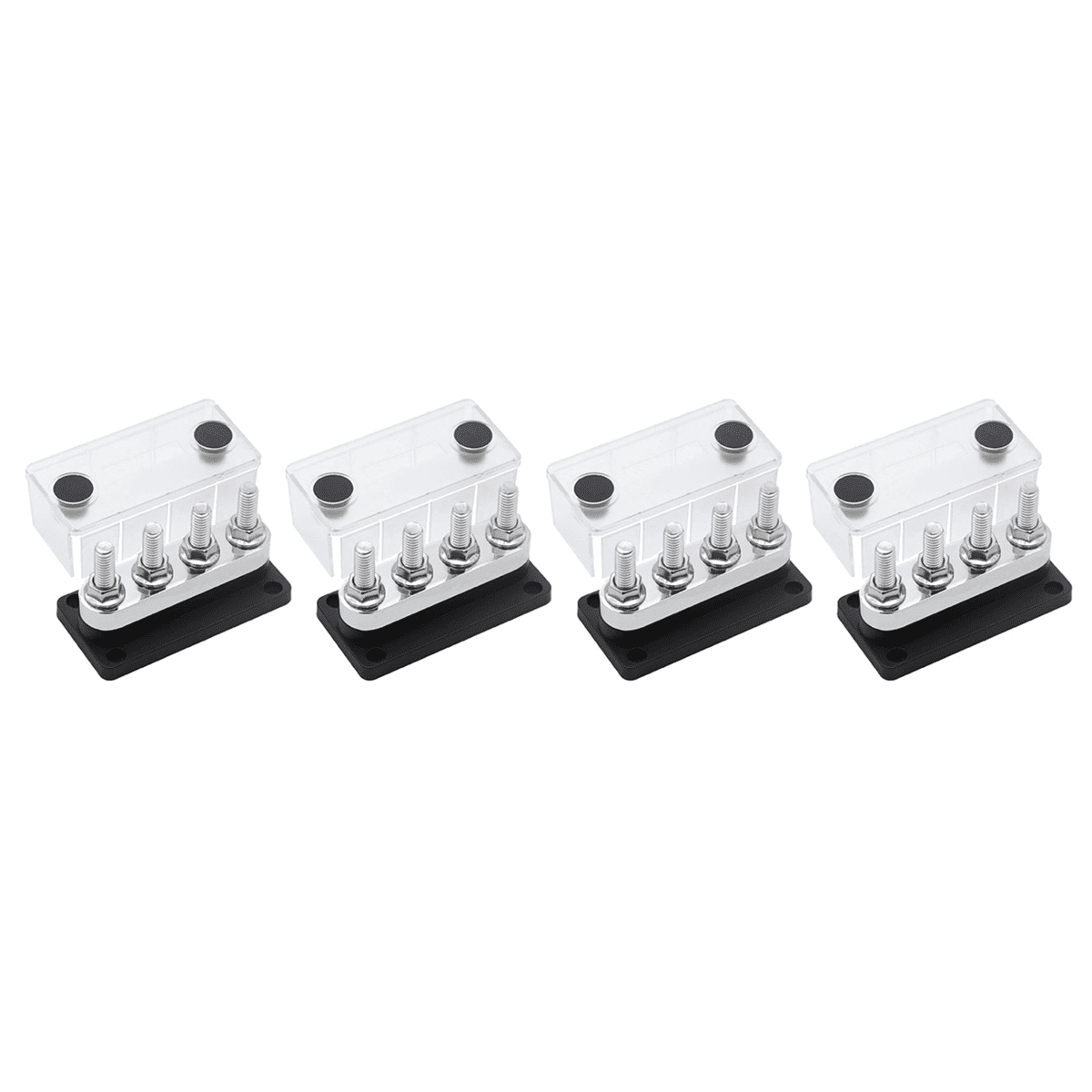 4X 600A Bus Bar 4-Stud (3/8 Inch) M10 High Current Copper Busbar Terminal Block Marine DC 12V 24V 48V with Cover(Black)
