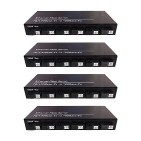 4X 6Port 10/100M Ethernet Switch 6 Fiber Port 25KM 2UTP RJ45 Fiber Optical Transceiver Optical Media Converter US Plug
