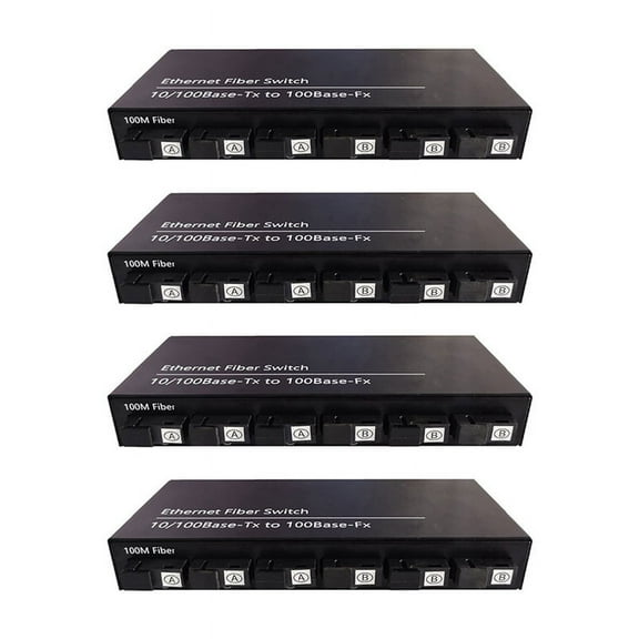 4X 6Port 10/100M Ethernet Switch 6 Fiber Port 25KM 2UTP RJ45 Fiber Optical Transceiver Optical Media Converter US Plug