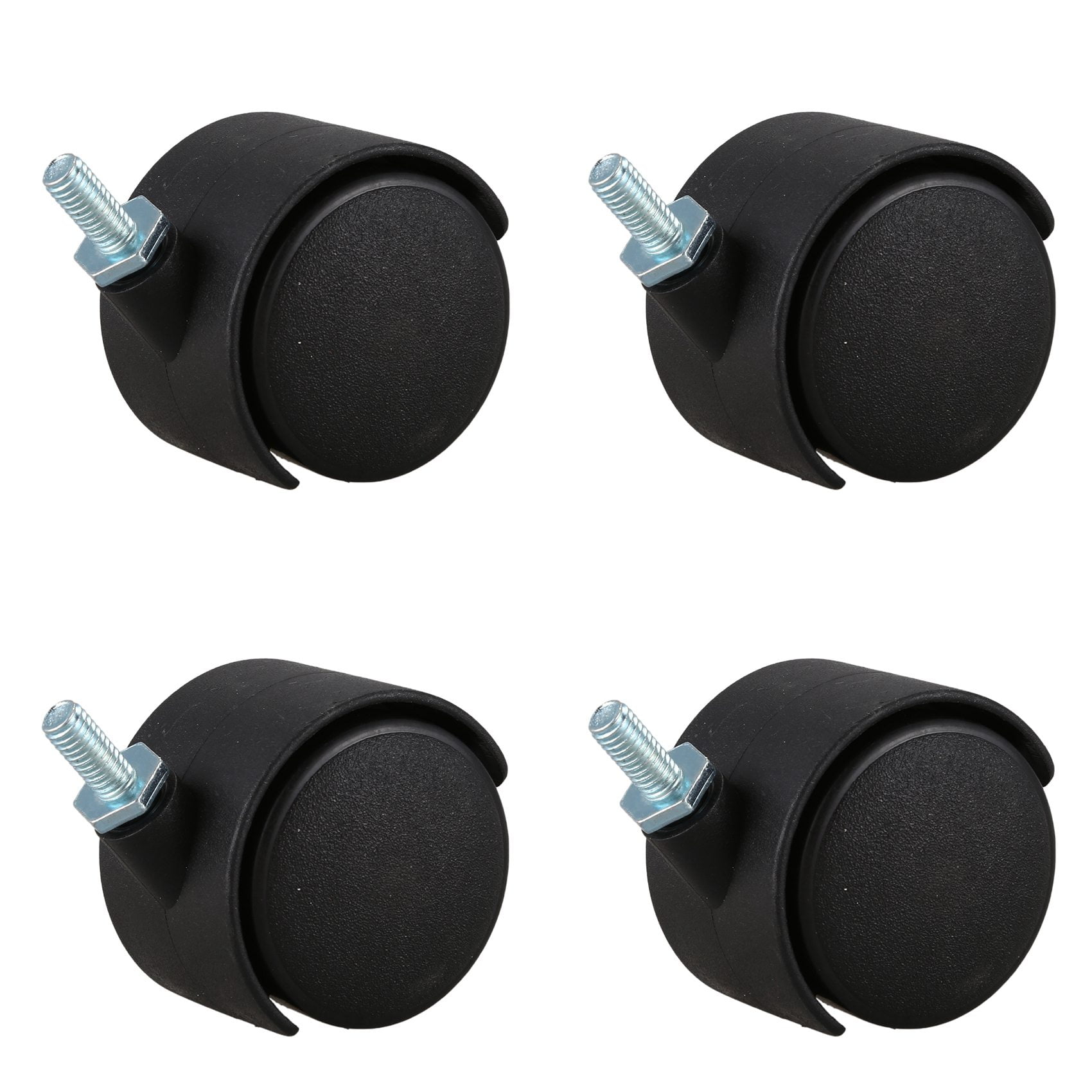 4X 6mm Threaded Stem 40mm Dual Wheel Rotatable Caster Black - Walmart.com