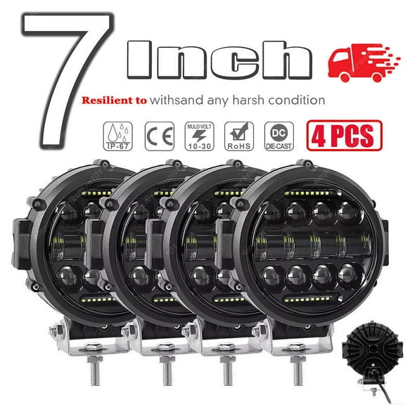 4X 7 Inch Round LED Work Light Bar Pods Driving Fog Headlight Truck Off Road SUV