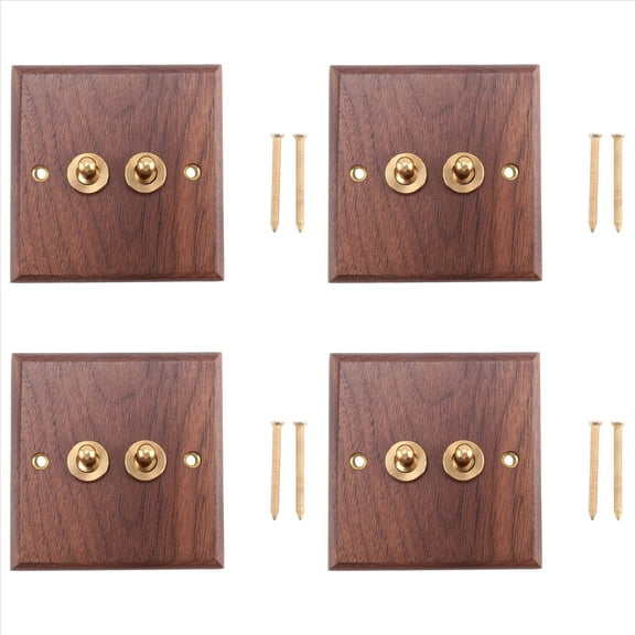 4X American Industrial Style Light Switch Socket, Solid Wood Brass Toggle Switch Plate, Antique Home Stay Switch(2)