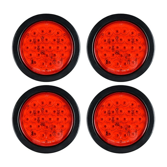 4X Astra Depot Red Lens 4" Round 24 LED Trailer Tail Lights Kit Stop Brake Lamp w/ Rubber Grommet Truck RV 12V