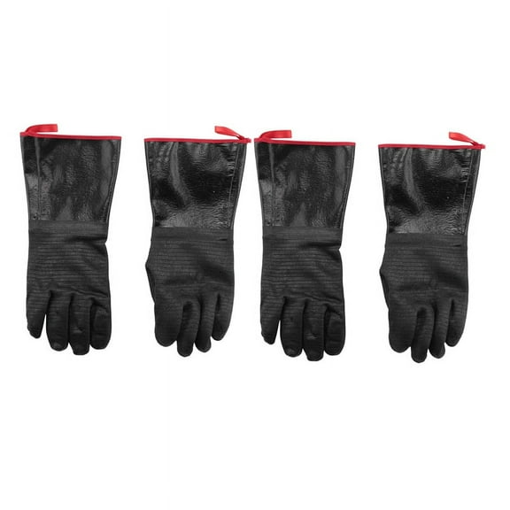 4X BBQ Gloves - Grill, Cooking Barbecue Gloves, for Handling Heat Food Right on Your Fryer, Grill or Oven.(14-Inch ),2 x pair of cooking gloves,black