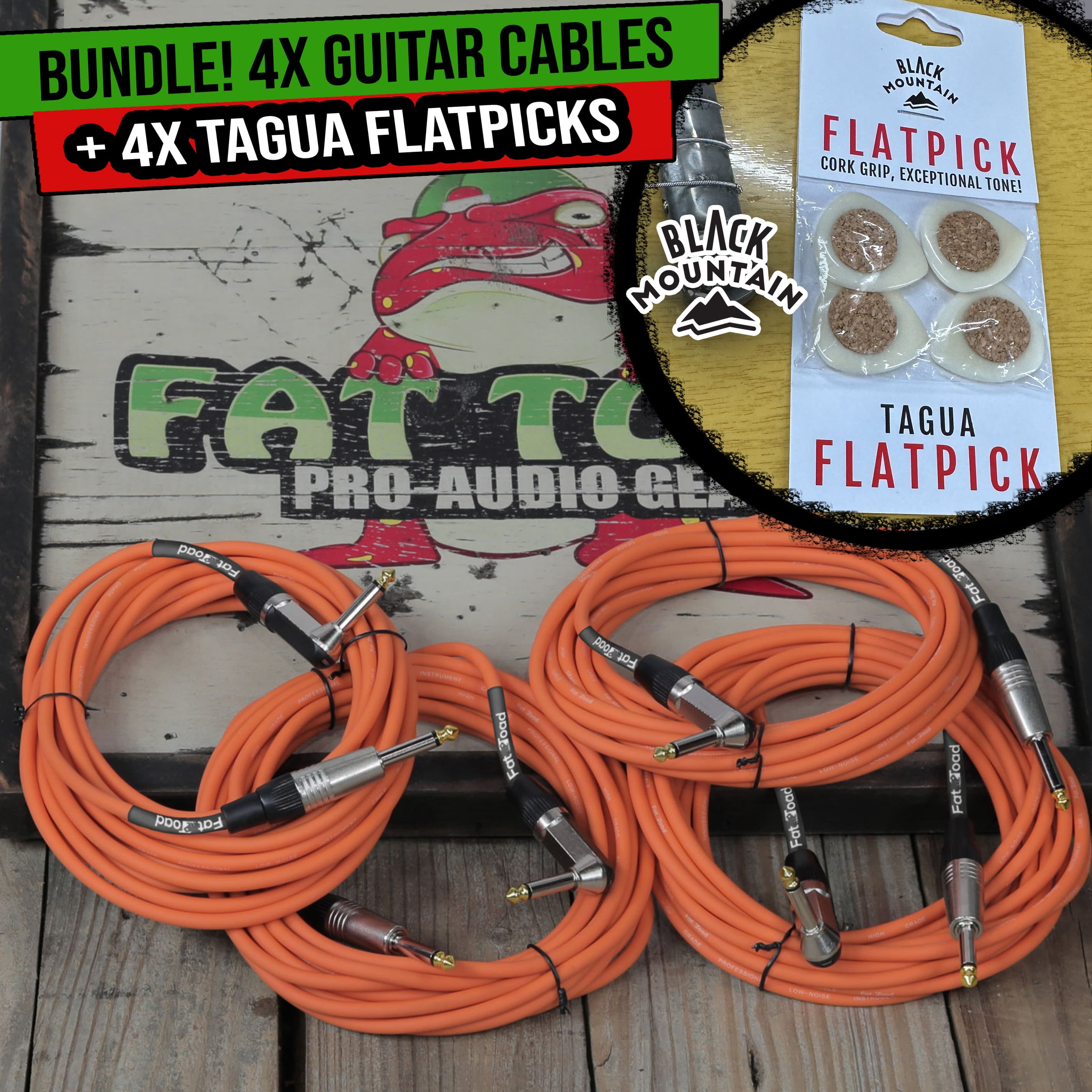 4X BLACK MOUNTAIN Handcrafted Tagua Guitar Picks With Instrument Cables 4 PACK