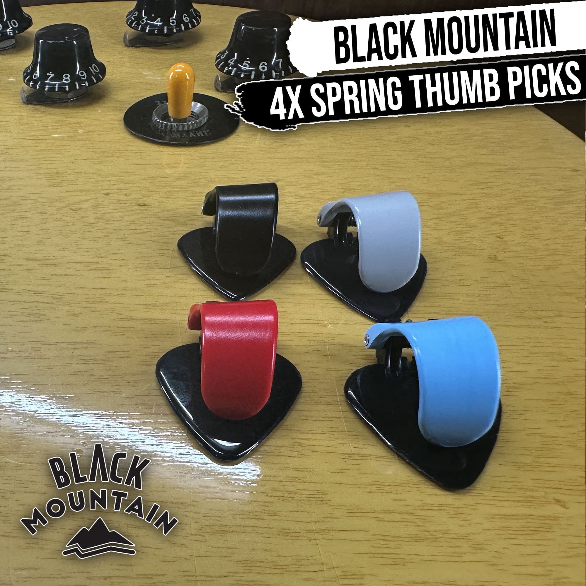 4X BLACK MOUNTAIN Spring Loaded Guitar Thumb Picks | Variety Pack Universal Fit