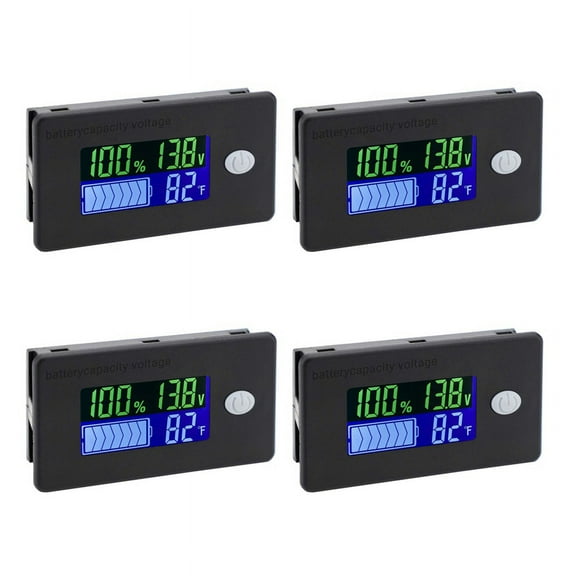 4X Battery Capacity Monitor,10-100V Battery Meter, 12V 24V 48V Percentage Voltage Fahrenheit Temperature Indicator Meter