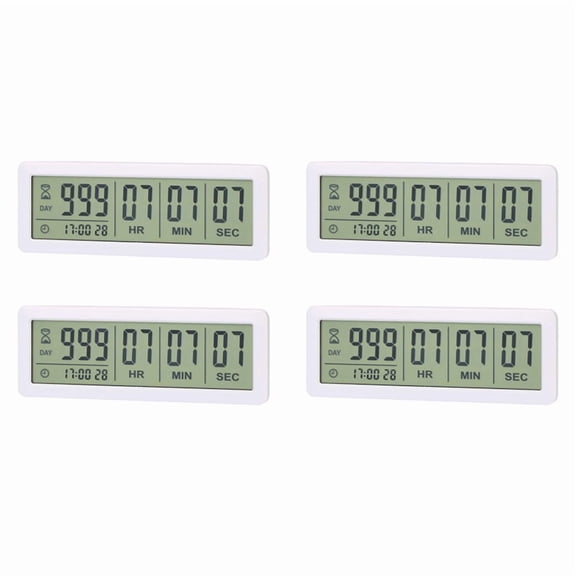 4X Big Digital Countdown Days Timer Clock - 999 Days Count Down Clock Timer for Graduation Lab Kitchen (White)