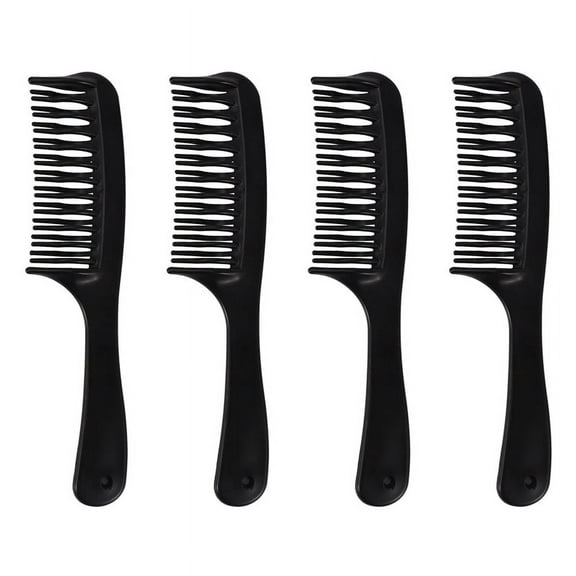4X Black Double Row Tooth Detangler Hair Comb Shampoo Comb with Handle for Long Curly Wet Hair