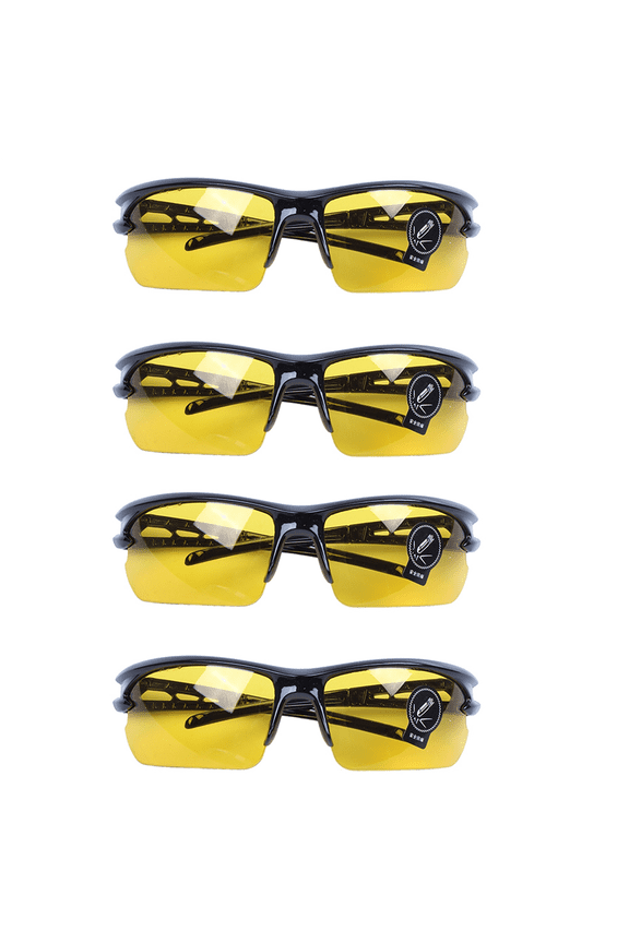 4X Black Frame Yellow Night Vision Sheet Outdoor Cycling Sunglasses