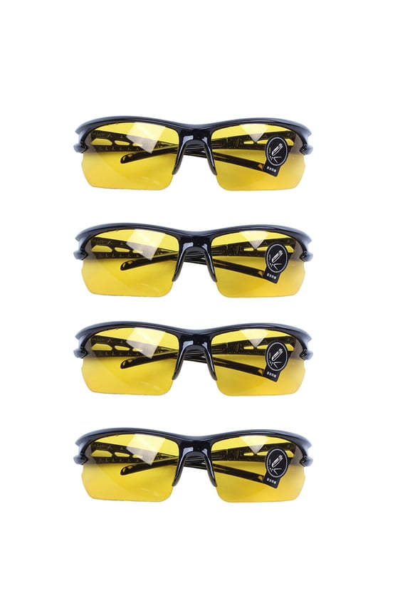 4X Black Frame Yellow Night Vision Sheet Outdoor Cycling Sunglasses