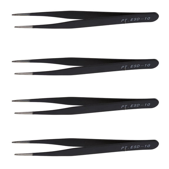 4X Black Metal Straight Tip Tweezer