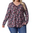 thumbnail image 1 of DARING DIVA Women's Plus Size Floral V Neck Long Sleeve Ruffle Tunic Blouses 4X Black Pink, 1 of 6