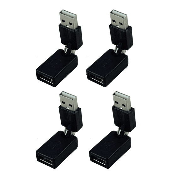 4X Black USB 2.0 Male to USB Female 360 Degree Rotation Angle Extension Adapter,4 x USB adapter,black