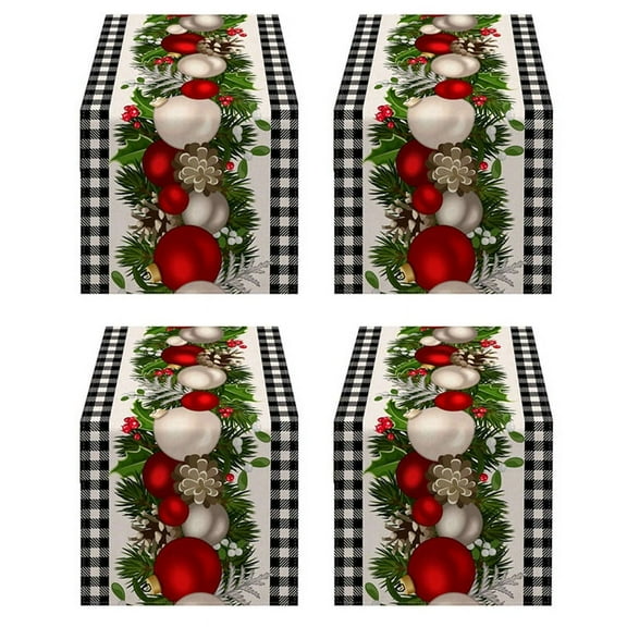 4X Black and White Gingham Christmas Table Runner Check Plaid Xmas Decoration Holiday Home Kitchen Decor