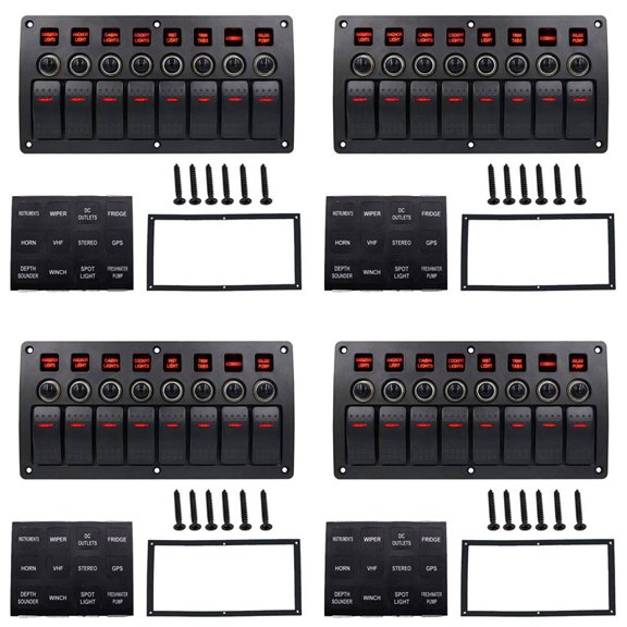 4X Boat Car Marine Rocker Switch Panel 8 Gang 3PIN & Circuit Breaker Overload Protection Waterproof LED Switch Panel
