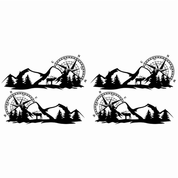 4X Body Sticker Decal Large Compass Navigation with Mountain Deer for Van Motorhome Black
