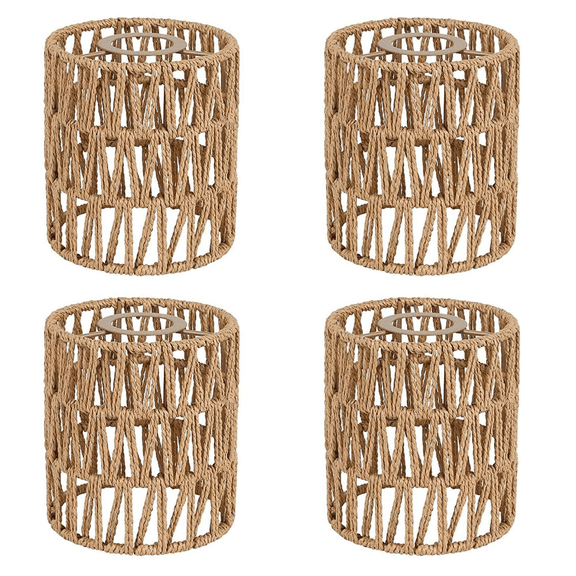 4X Boho Shades Replacement 5.9In Height Pendant Sconce Shade Ceiling Fan Light Covers Cylinder Woven Lampshade