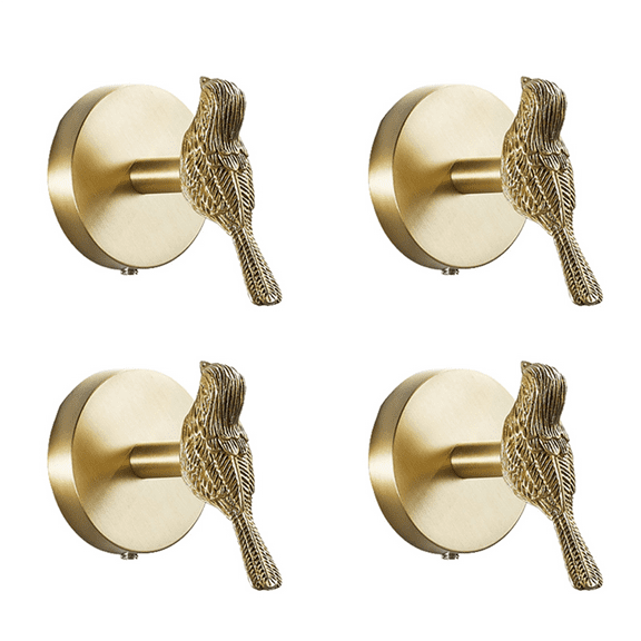 4X Brass Gold Animal Hook Solid Brass Coat Hook Door Back Hook Bathroom Kitchen Hooks Towel Rack(Bird)