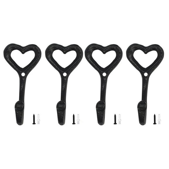 4X Cast Iron Heart Hooks Heart-shaped Hook Retro Iron Hooks